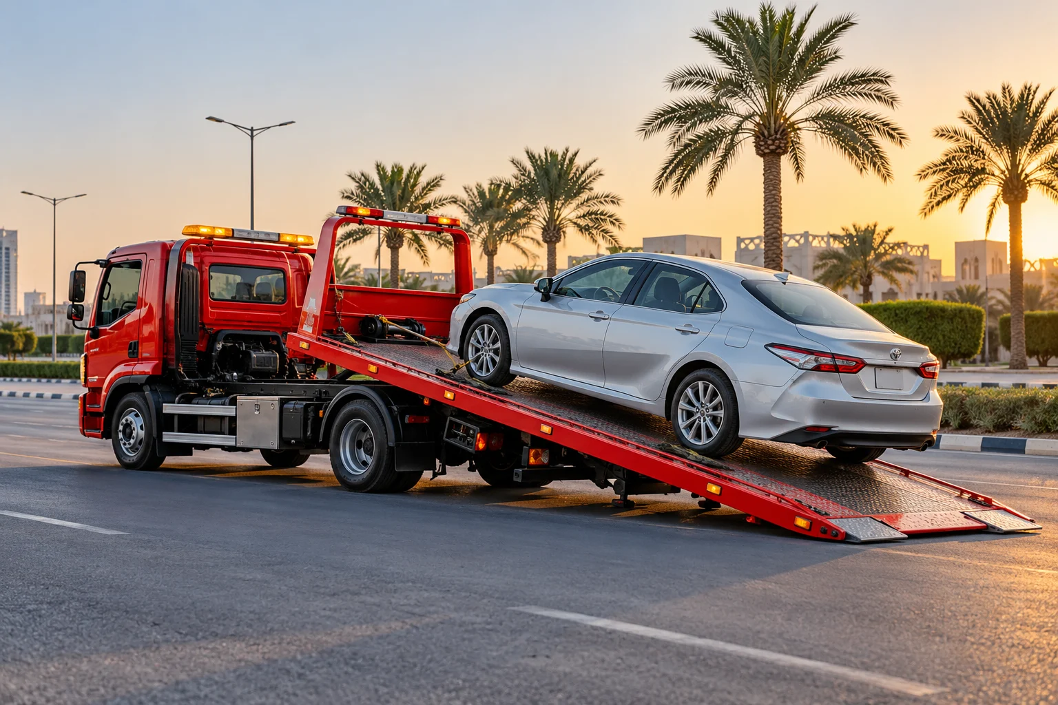 صورة توضيحية لسطحة هيدروليك تحمل سيارة